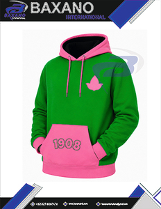 อัลฟ่า |   คาปา |   เสื้อฮู้ดผู้ชายสีเขียว Alpha Sorority พร้อมกระเป๋าจิงโจ้สีชมพู 1908 คัลเลอร์บล็อก เสื้อฮู้ดผู้หญิงแบบสวมลำลอง - Product Image 4