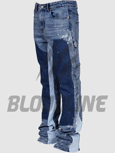 Jean cargo en denim noir pour homme Bloodline, taille haute, déchiré, coupe ample, style streetwear, automne, coton mi-lourd - Product Image 6