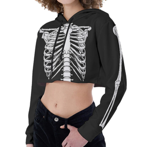 High Quality Women’s Premium Cropped Pullover Hoodie Custom <b>Skeleton</b> Graphic Print Long Sleeve Hooded Sweatshirt - Product Image 2