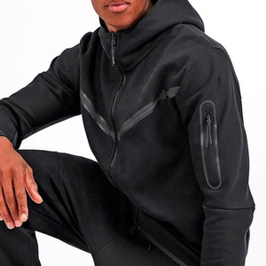 Ensemble de survêtement décontracté pour homme en molleton de coton avec sweat à capuche et pantalon de jogging zippé – Tenue de sport personnalisable - Product Image 5