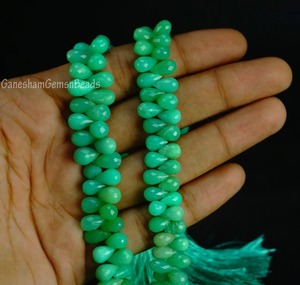 Natural Chrysoprase Faceted Teardrop <b>Beads</b> 8 Inch Blue Stone <b>Loose</b> <b>Beads</b> for Jewelry Making - Product Image 4