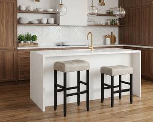 Ensemble de 2 tabourets de bar et de comptoir en cuir PU, ensemble de tabourets capitonnés en cuir PU, ensemble de tabourets rembourrés en PU avec structure en bois massif, hauteur bar et comptoir - Product Image 6