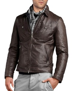 Soft Stylish <b>Men's</b> Genuine Lambskin Dark Brown <b>Leather</b> <b>Jacket</b> - Product Image 1