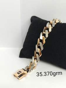 Pulsera de Oro Sólido de 22K de Dos Tonos con Eslabones Cubanos para Hombre, Cadena de Oro de Lujo Pesada de 35g, Joyería Masculina de Diseño Kada de 35.37g - Product Image 2