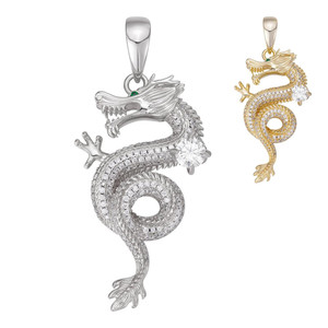 Colgante de Dragón con Piedras de Zirconia, Chapado en Oro y Plata, Aleación, Joyería Vintage con Temática Animal, Regalo Unisex - Product Image 1