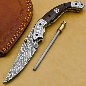 Couteau de poche pliant en acier Damas fait main, lame Tanto ultra-affûtée, pour le camping, la chasse, la survie tactique et l'EDC - Product Image 5