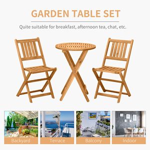 Set Bistrot da Esterno in Legno di Acacia a 3 Pezzi con Tavolo Quadrato e Due Sedie Pieghevoli, Finitura Naturale in Teak per Uso Ospedaliero - Product Image 4