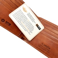 Cartera Bifold de Cuero Genuino Castello de Alta Calidad con RFID, para Hombre, con Grabado, Color Marrón, Corta, de Poliéster, Excelente Relación Calidad-Precio