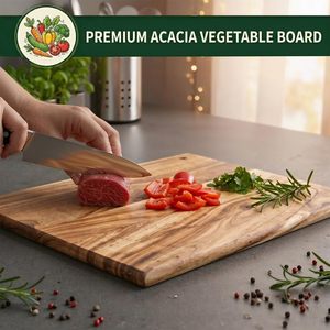 Planche à découper en bois d'acacia rectangulaire, antidérapante, bloc de découpe de cuisine 28x28cm, antibactérienne, durable, plateau de préparation et de service alimentaire - Product Image 5
