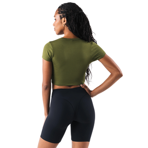 Camiseta Corta para Mujer, Color Verde Verbena, Suave y Elástica, Manga Corta, para Gimnasio, Yoga, Entrenamiento - Product Image 2