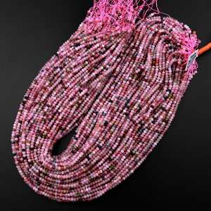 ลูกปัดโรนเดลล์พลอยทัวร์มาลีนสีชมพูธรรมชาติทรงเหลี่ยม สำหรับทำเครื่องประดับ DIY ขายส่ง - Product Image 3