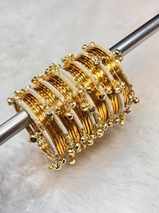 Ensemble de bracelets en verre plaqué or multicolores, ensemble de bracelets traditionnels pour mariage, fête, femmes - Product Image 1