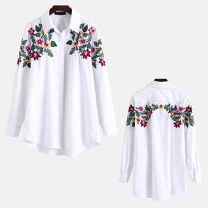เสื้อเชิ้ตผู้หญิงผ้าฝ้ายป๊อปลิน 100% เป็นมิตรกับสิ่งแวดล้อม ซับเหงื่อ ระบายอากาศได้ดี เหมาะสำหรับใส่ทำงานในออฟฟิศ ติดกระดุม แขนยาว ลายเรียบ/ลายพิมพ์ - Product Image 1