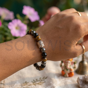 Pulsera con Amuleto de Buda de Pirita, Ojo de Tigre y Hematita de Divine Solutions - Regalo Unisex con Diseño de Paz - Product Image 3
