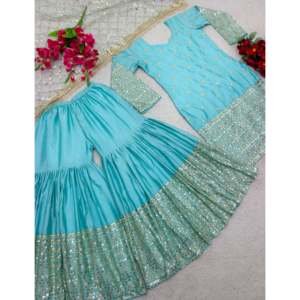 Ensemble de vêtements de soirée pour femmes de créateur avec haut brodé Sarara Dupatta - Product Image 4