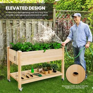 Jardinera Elevada de Madera con Ruedas Bloqueables y Revestimiento para Estantes - para Plantas de Exterior y Almacenamiento - Product Image 5