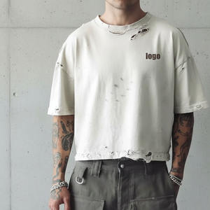 Camisetas de hombre personalizadas de alta calidad, cómodas, extragrandes, estilo vintage descolorido, con lavado ácido, desgastadas y con efecto de piedras por todas partes. - Product Image 5