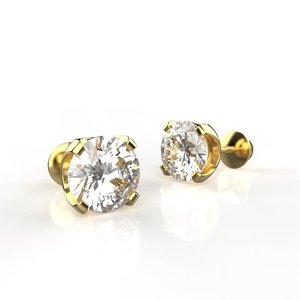 Boucles d'oreilles classiques à clous en diamant rond, monture griffe en or jaune, bijoux de mariage pour femme - Product Image 1