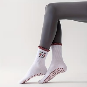<b>Custom</b> LOGO Summer Flower <b>Grip</b> Crew <b>Socks</b> Embroidery Anti-Slip Breathable Cotton Yoga <b>Socks</b> for Women Adults Autumn - Product Image 3