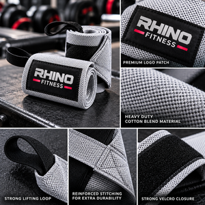 สายรัดข้อมือผ้าฝ้ายสีเทา RHINO FITNESS แบบมีแถบตีนตุ๊กแก สำหรับมือซ้าย สายรัดพยุงข้อมือสำหรับยกน้ำหนัก สำหรับผู้ใหญ่ ใช้ในการฝึกซ้อม - Product Image 6