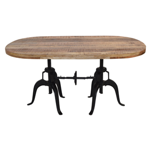 Industrial Adjustable Oval Dining <b>Table</b> Solid <b>Wood</b> <b>Top</b> Cast Iron Base Vintage Machine Age Furniture - Product Image 1