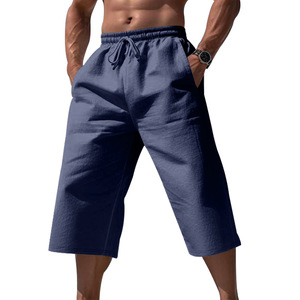 Pantalon en lin pour homme, pantalon de sport ample d'été, pantalon capri décontracté pour homme - Product Image 3