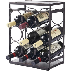 Industrial Metal And Wood Countertop Wine Rack 6 Bottle <b>Freestanding</b> Tabletop Wine Holder Organizer For Kitchen Home Barware - Product Image 1