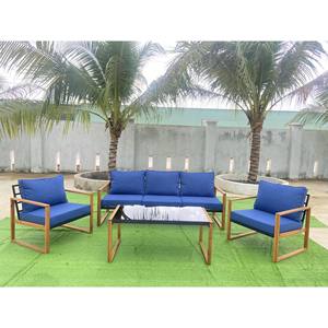 Juego de muebles de patio de aluminio de 5 piezas modernas con mesa de centro de vidrio templado y cojines azules Estilo moderno elegante para exteriores - Product Image 5