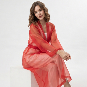 Robe transparente pour femmes, col en V, manches longues, ceinturée, respirante, légère, coupe ample, transparente, unisexe - Product Image 5