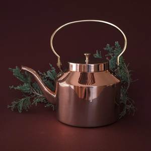 Traditional Copper Water Boiler Wooden Handle <b>Teapot</b> Stovetop Use for Kitchen Dining and Tea Serving Purpose Home Hotel Decor - Product Image 1