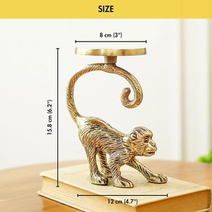 Juego de 2 Portavelas de Latón Antiguo Hechos a Mano con Forma de Mono, Decorativos para Sala de Estar o Mesa de Comedor - Product Image 6