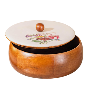 Pot en bois écologique avec couvercle naturel Récipient fait à la main pour servir les repas Logo personnalisé Support des fournisseurs d'exportation directe - Product Image 3