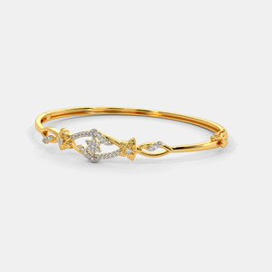 Floral <b>Infinity</b> Diamond Gold Open Cuff Bangle - Product Image 2