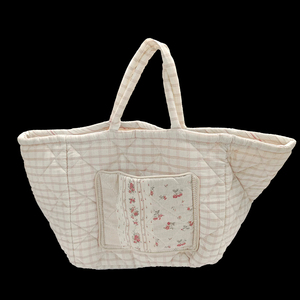 Large Capacity Quilted Cotton Shoulder Tote Bag Women Portable Bag Travel Handbag Handcrafted Tote Bags - Product Image 6