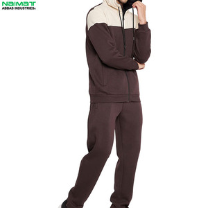 Men's Brown Color Blocking Hooded <b>Tracksuit</b> Set Full Sleeve Casual Joggers With Side Pockets Autumn Wear - Product Image 2