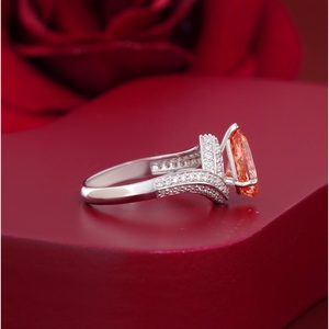 2.10 CT Vivid Red Pear Cut Lab Grown Diamond Engagement Ring 14K White Gold Pave Band for Anniversary Party Gift - Product Image 3