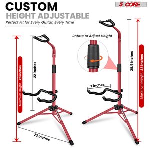 GSH HD RED Heavy-Duty Guitar Stand regolabile da pavimento con supporto per il collo per strumenti musicali classici bassi elettrici acustici - Product Image 2