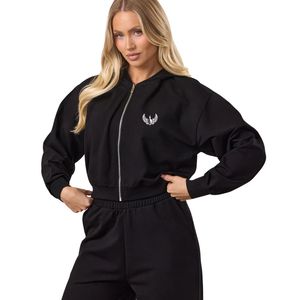 Lightweight Black Full <b>Zip</b> Crop Hoodie for Women Loopback Fleece <b>Cropped</b> <b>Zip</b> <b>Up</b> Sweatshirt Fashion Fitness Streetwear - Product Image 6