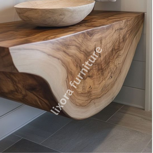 Luxury Handcrafted Live Edge Solid Wood <b>Floating</b> Vanity Artistic Natural Bathroom Console <b>Unit</b> - Product Image 4