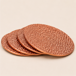 Handcrafted Hammered Pure Copper Coaster Set Of 4 Round Metallic Drink <b>Mats</b> For Moscow Mule Mug Luxury Home & <b>Bar</b> Tabletop Decor - Product Image 3