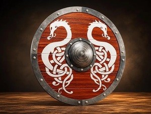 Escudo Vikingo Nórdico, Decoración de Pared de Madera, Redonda, Tradicional, Arte Decorativo para el Hogar, Sala de Estar, Pasillo, Adhesivo de Pared - Product Image 1