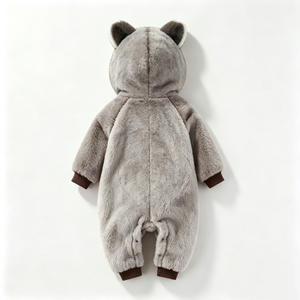 Mono con capucha de animalito adorable personalizado, pelele de peluche de mapache gris con orejas, pelele de bebé forrado de lana para clima frío - Product Image 3