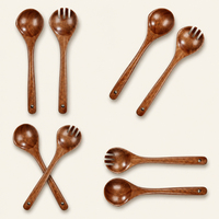 Juego de Servidor de Ensalada de Madera de Acacia, Cuchara y Tenedor de Servir de Mango Largo para Cocina, Restaurante y Uso Doméstico, Logotipo Personalizado Disponible