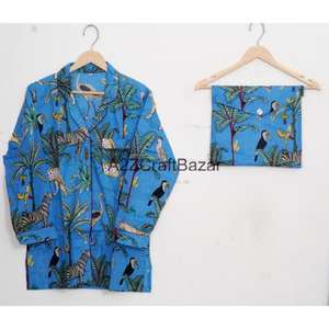 Conjunto de Pijamas Florales para Mujer, 100% Algodón, para Todas las Temporadas, con Cuello Camisero, Mangas Largas, Cintura Elástica, Transpirable y Suave - Product Image 2