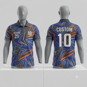Custom Geometric Pattern Men's <b>Polo</b> Shirt Short Sleeve Blue <b>Orange</b> Gray Digital Printed Sporty Quick Dry Team Uniform Apparel - Product Image 1