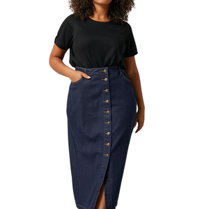 กระโปรงยีนส์ผู้หญิงไซส์ใหญ่ ตัวอย่างผ้าฟรี ขายส่ง ปรับแต่งได้ คุณภาพดีที่สุด - Product Image 5