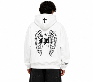 Sweat à capuche zippé gothique Angelic pour homme, imprimé croix blanche 333, coupe régulière, molleton de coton, style streetwear automne - Product Image 4