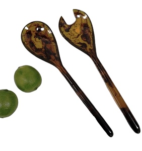 Ensemble de 2 serveurs à salade en résine de couleur marron, résine personnalisée, écologique, passe au lave-vaisselle, outils à salade pour la maison et la cuisine, fabriqué en Inde - Product Image 1