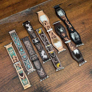 Vintage Style Hand Tooled Genuine Leather <b>Watch</b> <b>Bands</b> with Custom Floral Carving Plain Strap Design for Men &Women <b>Smart</b> <b>Watches</b> - Product Image 5