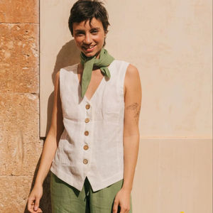 Chaleco de Lino Vintage para Mujer, con Botones al Frente, sin Mangas, Cuello en V, Casual, de Verano, para Oficina, ODM - Product Image 1